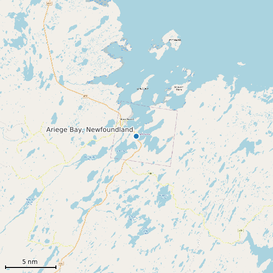 Map of Ariege Bay, Newfoundland Tide Prediction Station