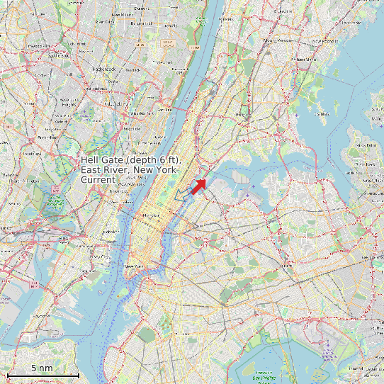 Map of Hell Gate (depth 6 ft), East River, New York Current Prediction Station