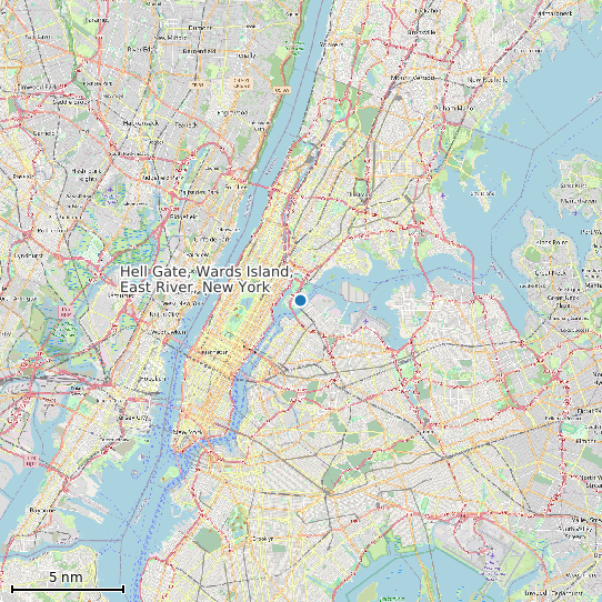 Map of Hell Gate, Wards Island, East River, New York Tide Prediction Station