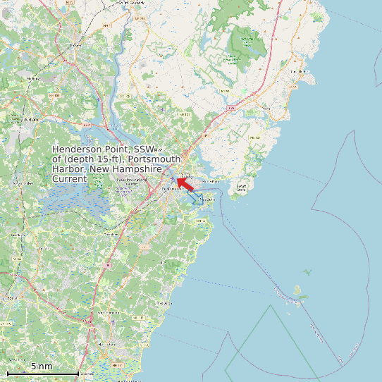 Map of Henderson Point, SSW of (depth 15 ft), Portsmouth Harbor, New Hampshire Current Prediction Station