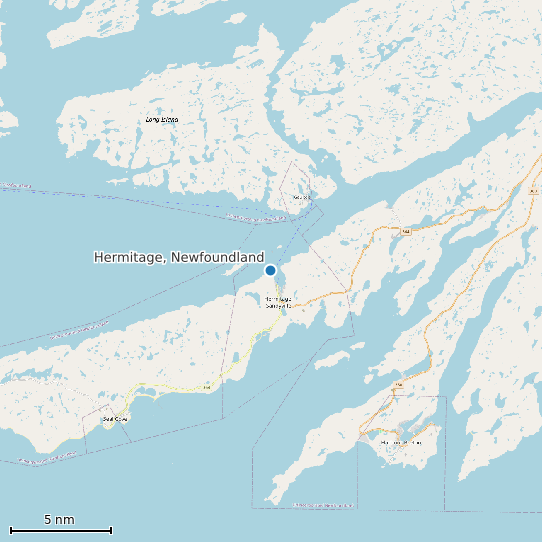 Map of Hermitage, Newfoundland Tide Prediction Station