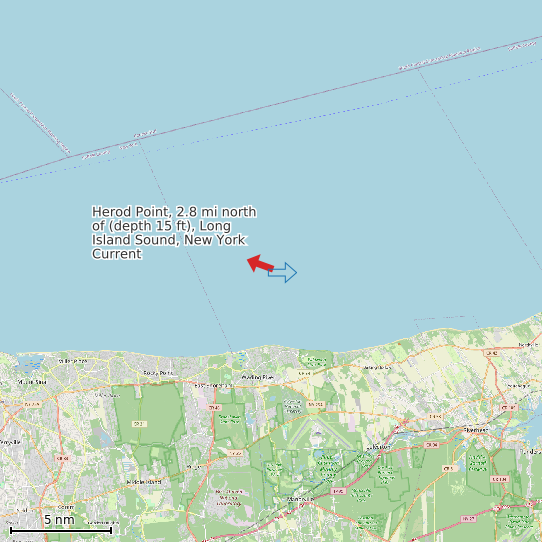 Map of Herod Point, 2.8 mi north of (depth 15 ft), Long Island Sound, New York Current Prediction Station
