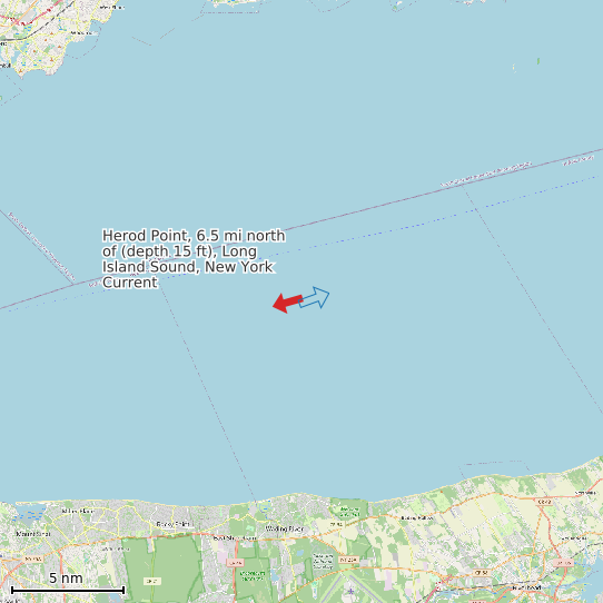 Map of Herod Point, 6.5 mi north of (depth 15 ft), Long Island Sound, New York Current Prediction Station