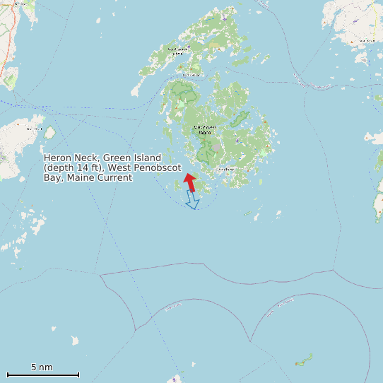 Map of Heron Neck, Green Island (depth 14 ft), West Penobscot Bay, Maine Current Prediction Station