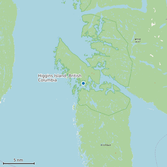 Map of Higgins Island, British Columbia Tide Prediction Station