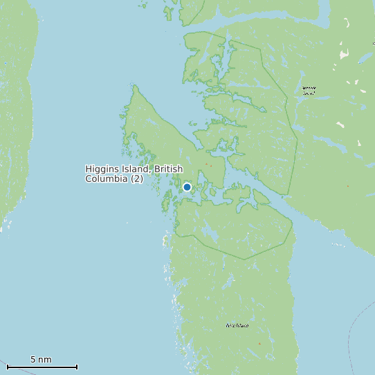 Map of Higgins Island, British Columbia (2) Tide Prediction Station
