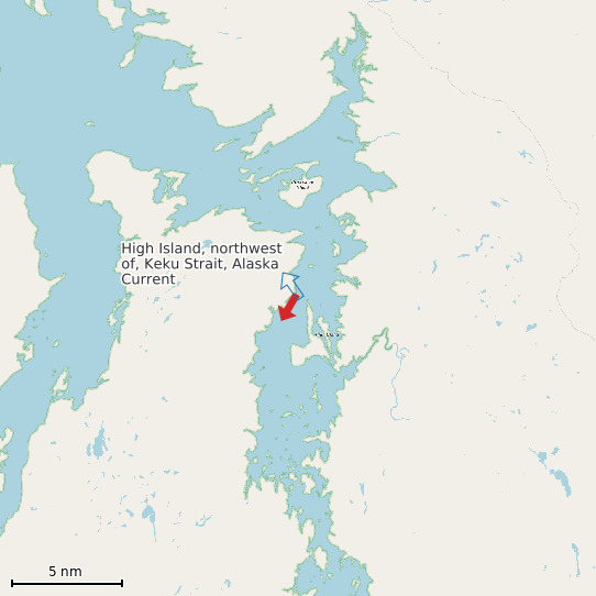 Map of High Island, northwest of, Keku Strait, Alaska Current Prediction Station