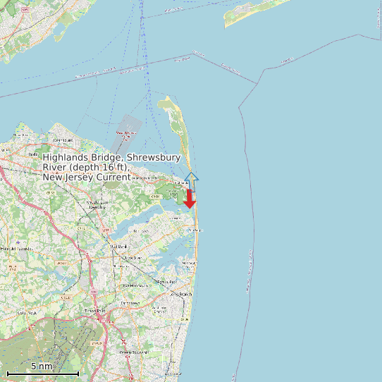 Map of Highlands Bridge, Shrewsbury River (depth 16 ft), New Jersey Current Prediction Station