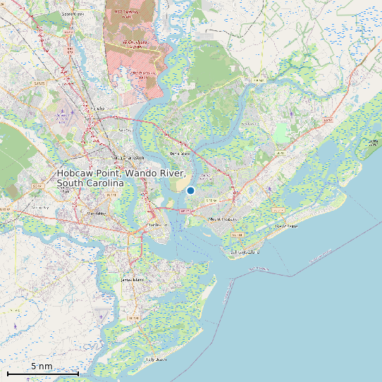 Map of Hobcaw Point, Wando River, South Carolina Tide Prediction Station