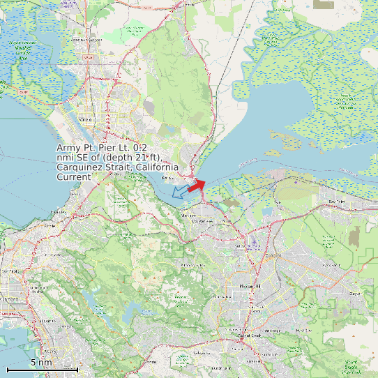Map of Army Pt. Pier Lt. 0.2 nmi SE of (depth 21 ft), Carquinez Strait, California Current Prediction Station