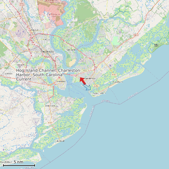 Map of Hog Island Channel, Charleston Harbor, South Carolina Current Prediction Station