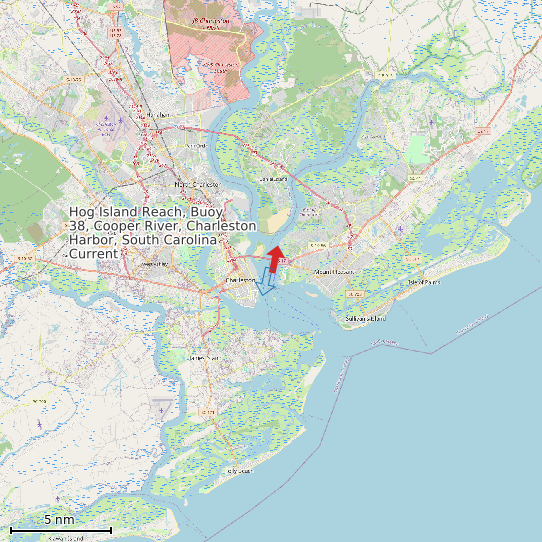 Map of Hog Island Reach, Buoy 38, Cooper River, Charleston Harbor, South Carolina Current Prediction Station