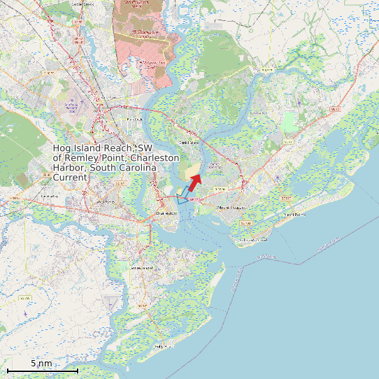Map of Hog Island Reach, SW of Remley Point, Charleston Harbor, South Carolina Current Prediction Station