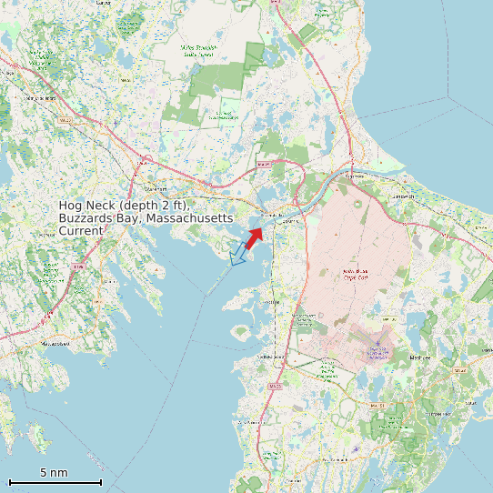 Map of Hog Neck (depth 2 ft), Buzzards Bay, Massachusetts Current Prediction Station