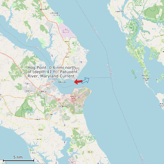 Map of Hog Point, 0.6 nmi north of (depth 41 ft), Patuxent River, Maryland Current Prediction Station