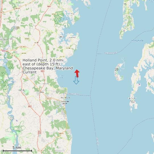 Map of Holland Point, 2.0 nmi east of (depth 15 ft), Chesapeake Bay, Maryland Current Prediction Station