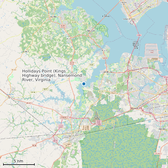 Map of Hollidays Point (Kings Highway bridge), Nansemond River, Virginia Tide Prediction Station