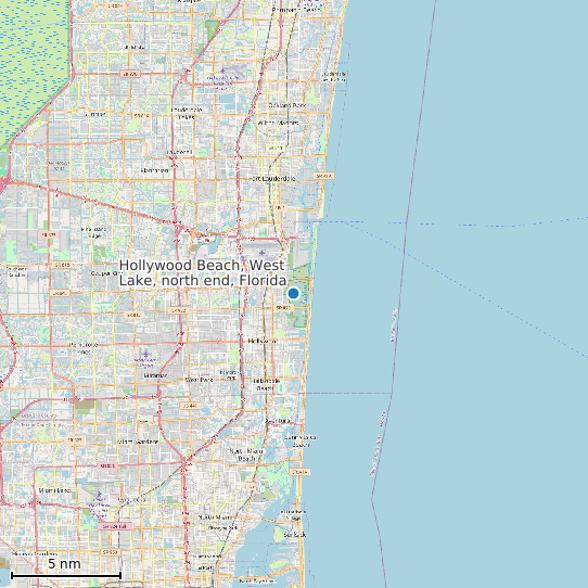Map of Hollywood Beach, West Lake, north end, Florida Tide Prediction Station