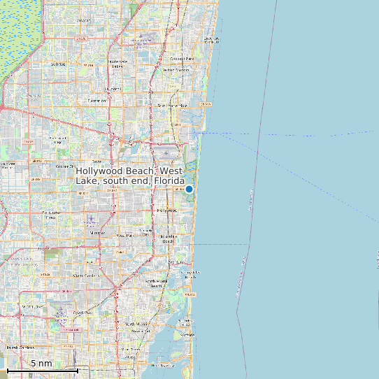 Map of Hollywood Beach, West Lake, south end, Florida Tide Prediction Station