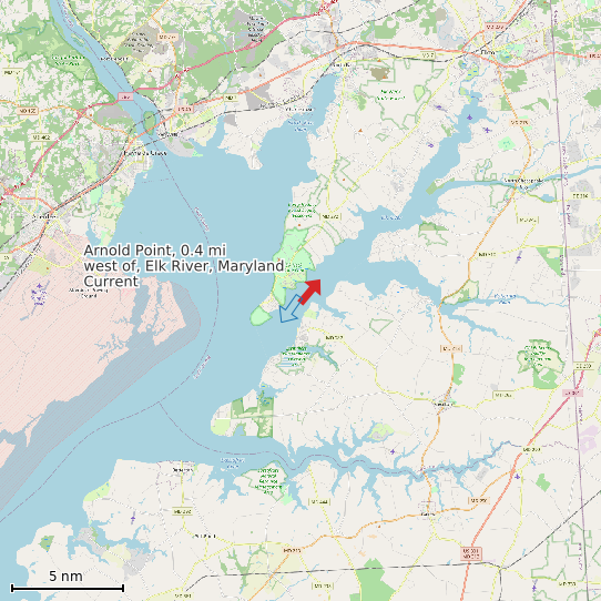 Map of Arnold Point, 0.4 mi west of, Elk River, Maryland Current Prediction Station