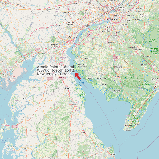 Map of Arnold Point, 1.8 nmi WSW of (depth 15 ft), New Jersey Current Prediction Station