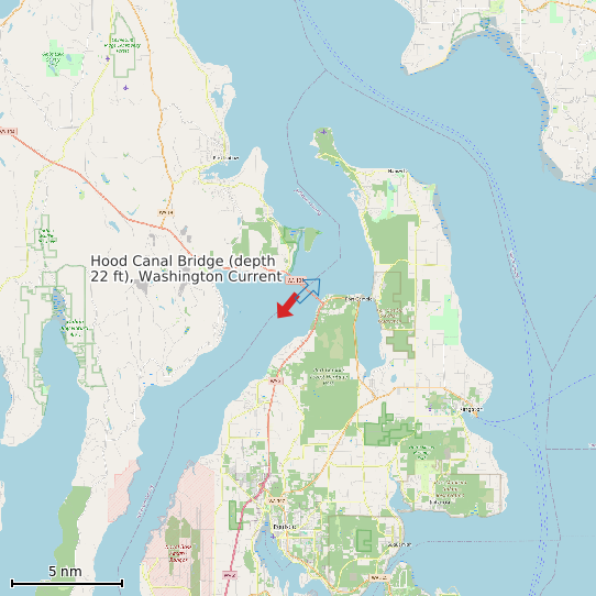 Map of Hood Canal Bridge (depth 22 ft), Washington Current Prediction Station