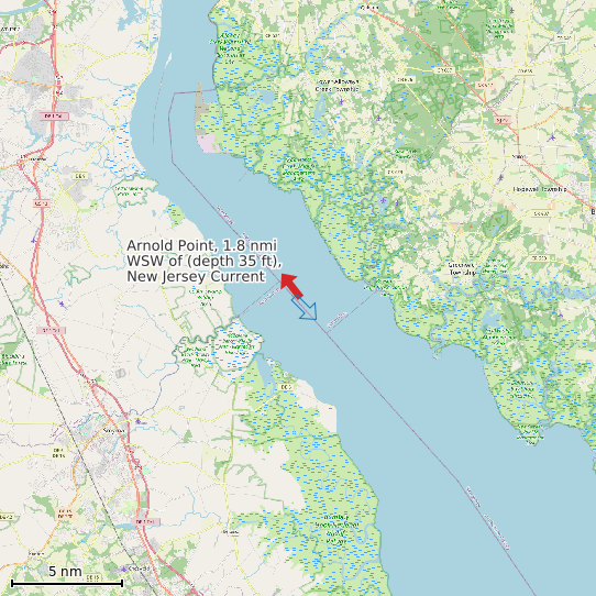 Map of Arnold Point, 1.8 nmi WSW of (depth 35 ft), New Jersey Current Prediction Station