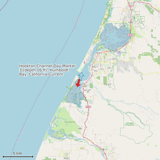 Map of Hookton Channel Day Marker 3 (depth 16 ft), Humboldt Bay, California Current Prediction Station