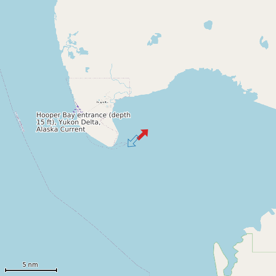 Map of Hooper Bay entrance (depth 15 ft), Yukon Delta, Alaska Current Prediction Station