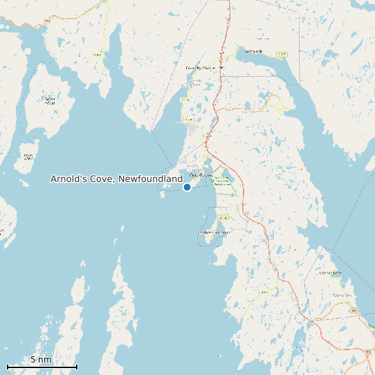 Map of Arnold's Cove, Newfoundland Tide Prediction Station