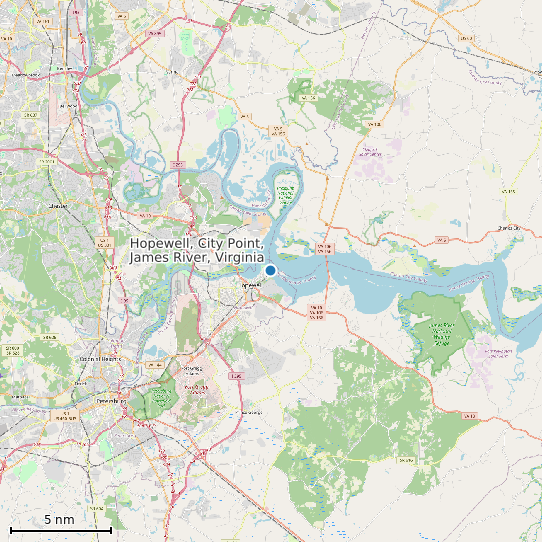 Map of Hopewell, City Point, James River, Virginia Tide Prediction Station