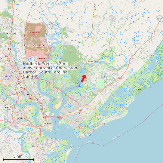 Map of Horlbeck Creek, 0.2 mi above entrance, Charleston Harbor, South Carolina Current Prediction Station