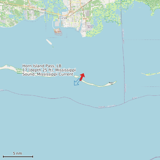 Map of Horn Island Pass, LB 17 (depth 25 ft), Mississippi Sound, Mississippi Current Prediction Station