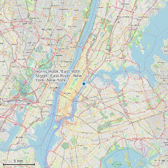 Map of Horns Hook, East 90th Street, East River, New York, New York Tide Prediction Station