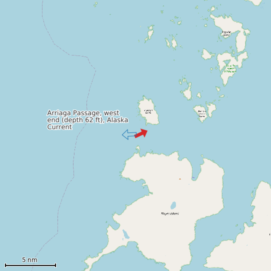 Map of Arriaga Passage, west end (depth 62 ft), Alaska Current Prediction Station