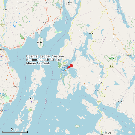 Map of Hosmer Ledge, Castine Harbor (depth 13 ft), Maine Current Prediction Station
