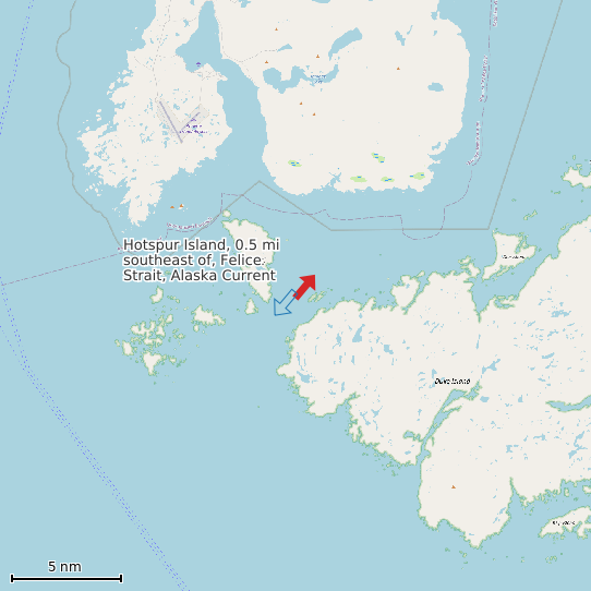 Map of Hotspur Island, 0.5 mi southeast of, Felice Strait, Alaska Current Prediction Station