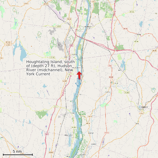 Map of Houghtaling Island, south of (depth 27 ft), Hudson River (midchannel), New York Current Prediction Station