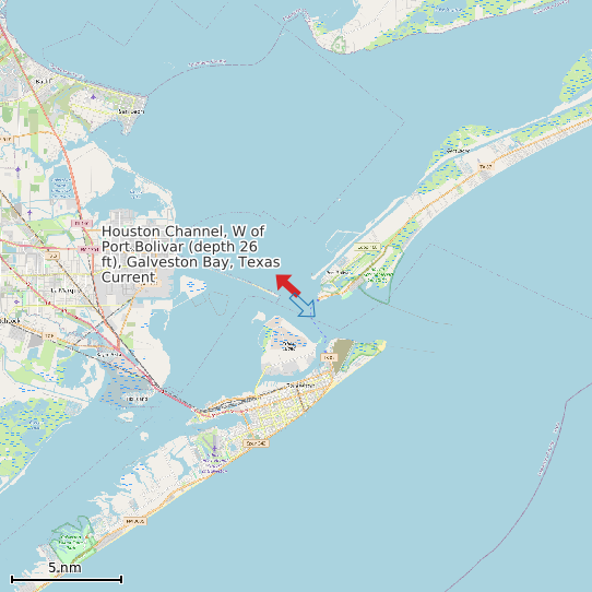Map of Houston Channel, W of Port Bolivar (depth 26 ft), Galveston Bay, Texas Current Prediction Station