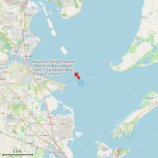 Map of Houston Ship Channel (Red Fish Bar) (depth 24 ft), Galveston Bay, Texas Current Prediction Station