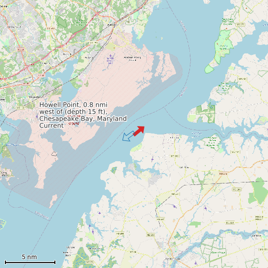 Map of Howell Point, 0.8 nmi west of (depth 15 ft), Chesapeake Bay, Maryland Current Prediction Station