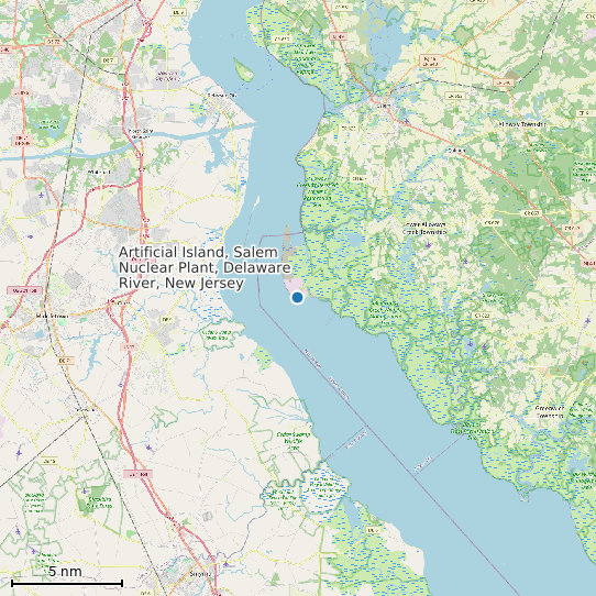 Map of Artificial Island, Salem Nuclear Plant, Delaware River, New Jersey Tide Prediction Station