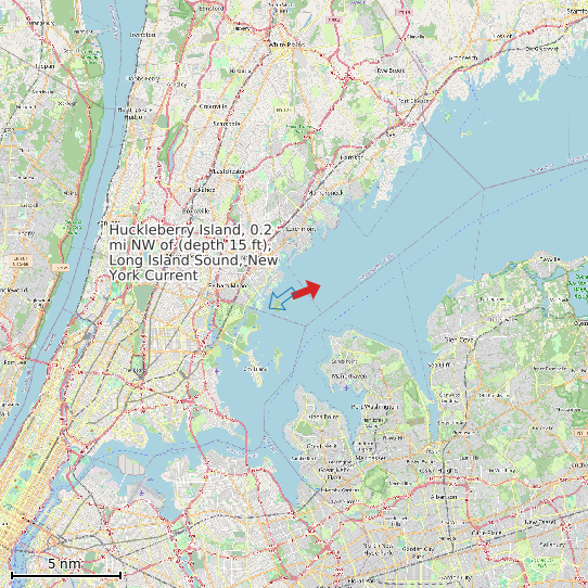 Map of Huckleberry Island, 0.2 mi NW of (depth 15 ft), Long Island Sound, New York Current Prediction Station