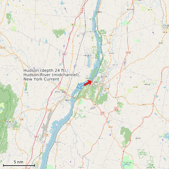 Map of Hudson (depth 24 ft), Hudson River (midchannel), New York Current Prediction Station