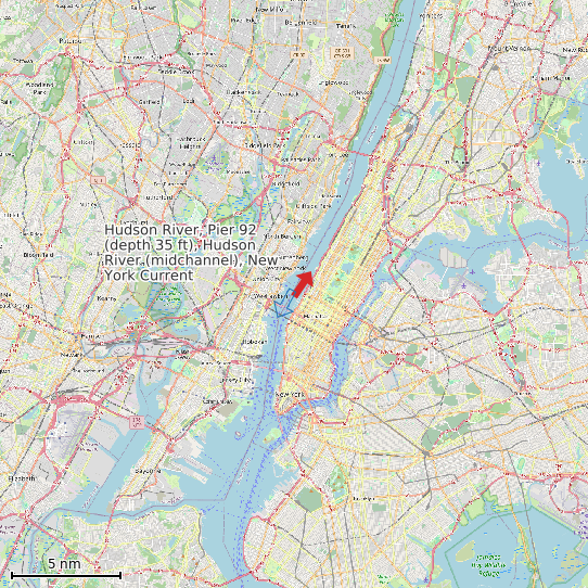 Map of Hudson River, Pier 92 (depth 35 ft), Hudson River (midchannel), New York Current Prediction Station
