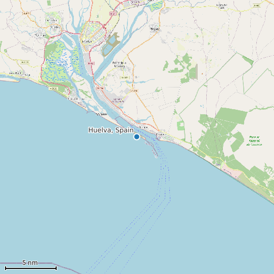 Map of Huelva, Spain Tide Prediction Station