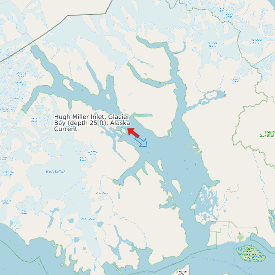 Map of Hugh Miller Inlet, Glacier Bay (depth 25 ft), Alaska Current Prediction Station