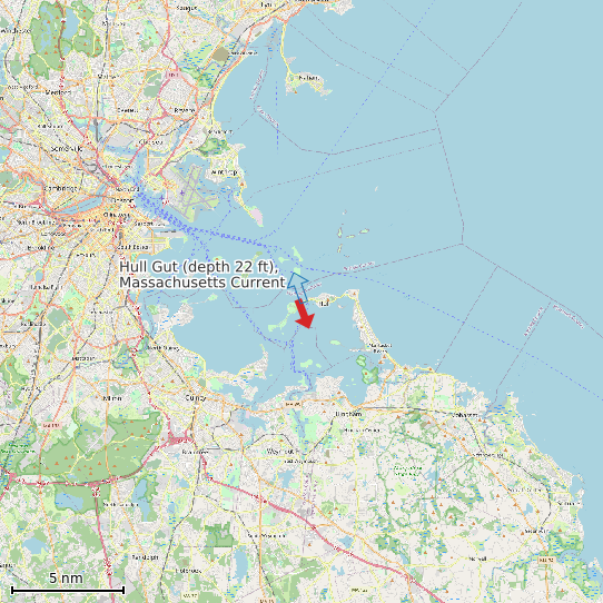 Map of Hull Gut (depth 22 ft), Massachusetts Current Prediction Station
