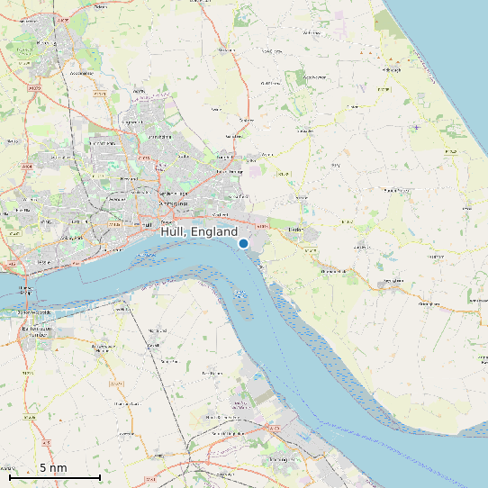 Map of Hull, England Tide Prediction Station