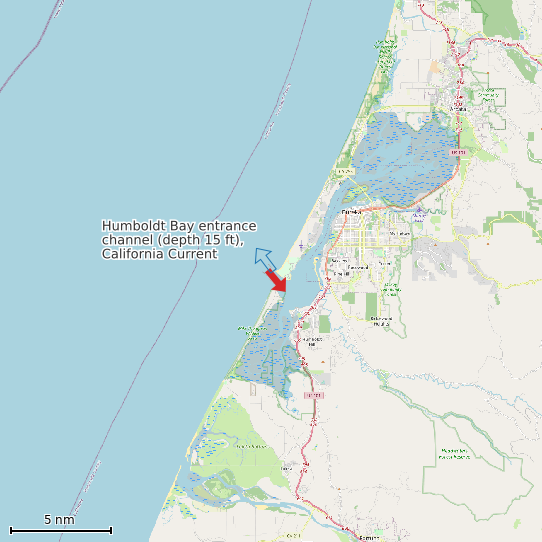 Map of Humboldt Bay entrance channel (depth 15 ft), California Current Prediction Station